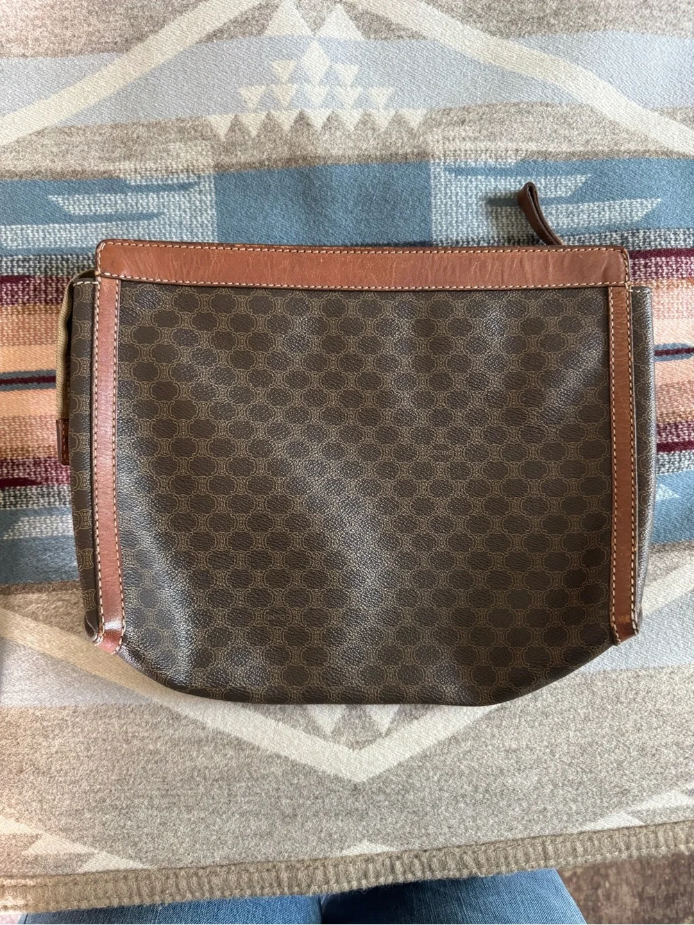 Celine Macadam Canvas Leather Triomphe Logo Print Clutch Pouch Vintage - Picture 3 of 11